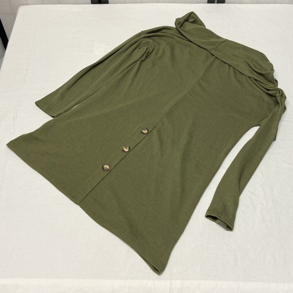 Emerald Olive Green Knit Cowl Neck Tunic Long Sleeve Button Back Patch Pockets M - Picture 9 of 12